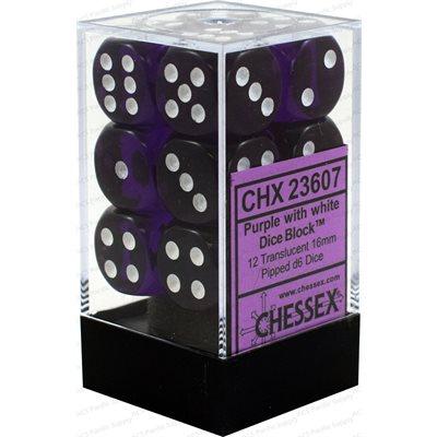 Translucent 16mm d6 Purple white Dice Block™ (12 dice) For Discount